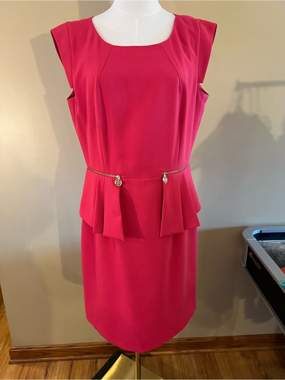 Elegant Women's Peplum Dress in Hot Pink